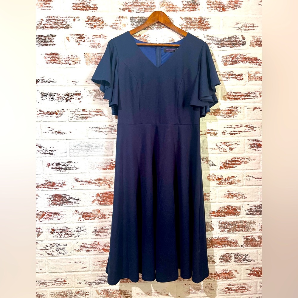 Bridesmay Dress Semi Formal Flutter Sleeve A Line Navy Blue Size XL
